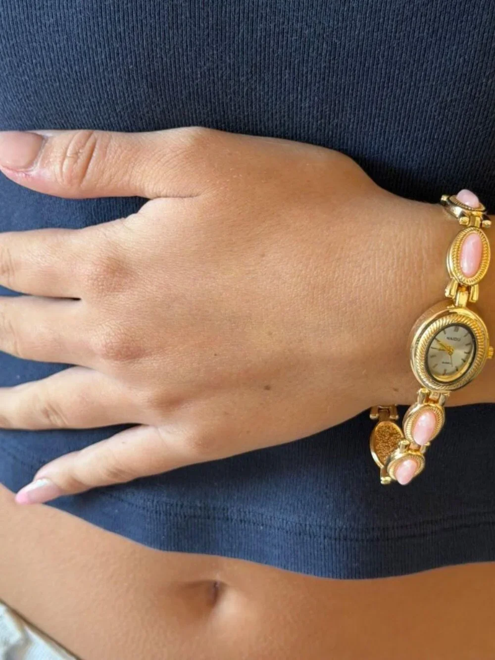 Dainty Pink Gemstone Link Band Watch Preppy Y2K OS